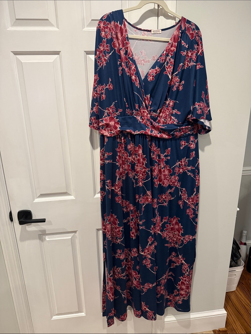 Kiyonna Navy Maxi Dress with Pink Floral Print